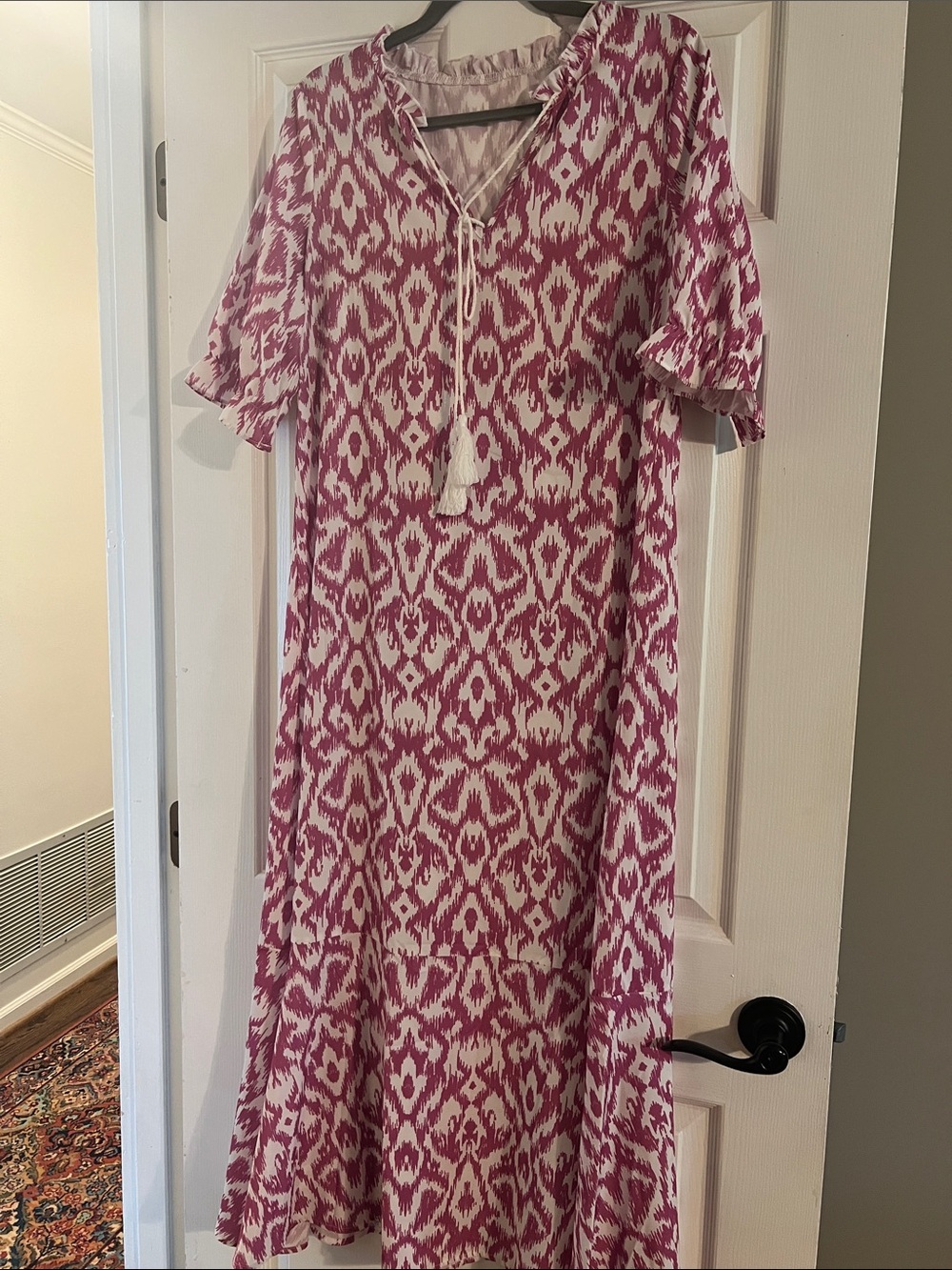 Women's Pink Ikat Midi Dress with Tassel Tie